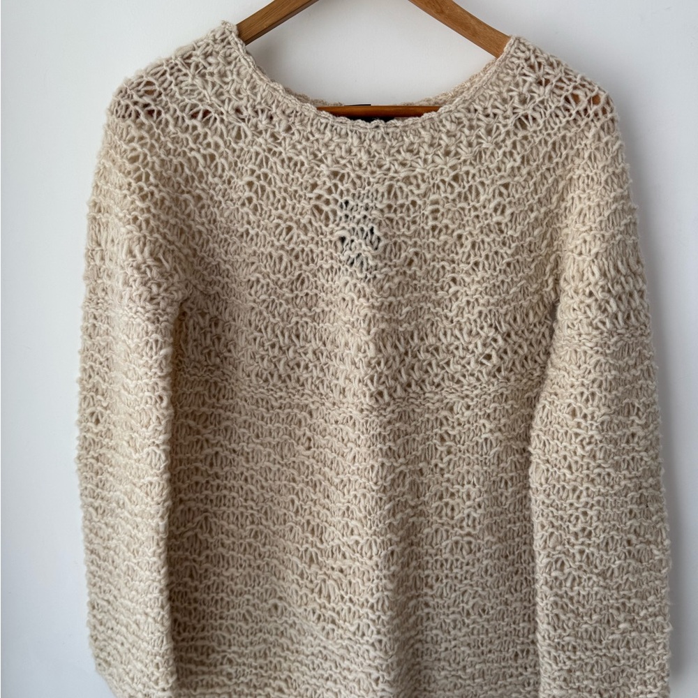 Express Beige Textured Crew Neck Sweater